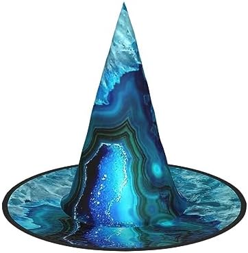 Bright Aqua Blue Print Witch Hat for Halloween Parties and Cosplay
