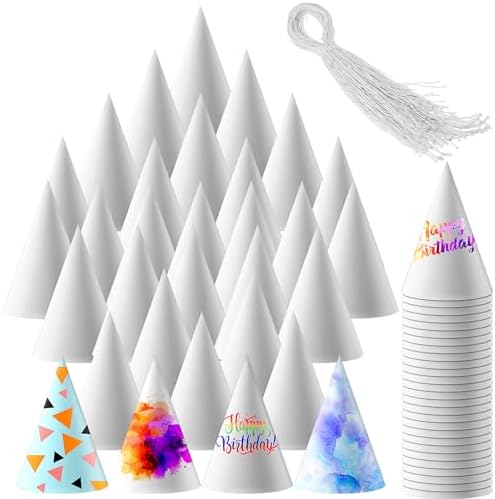Qilery 100 Pcs White Party Cone Hats DIY for Kids Adults