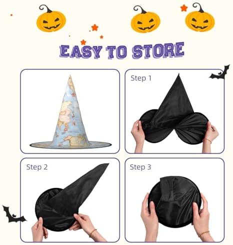 World Maps Print Witch Hat for Halloween and Parties