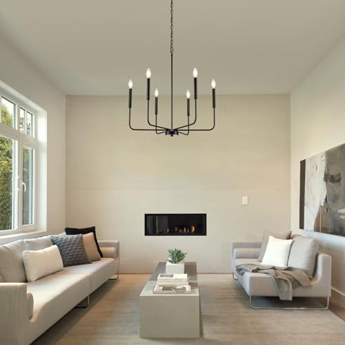 ZUYURT Black Chandelier 6-Light Farmhouse Ceiling Light Fixture with Chain
