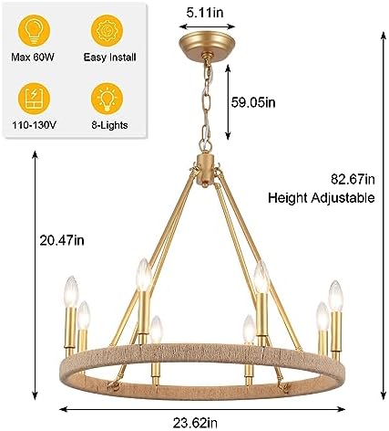 Gold Farmhouse Chandelier 8 Light Modern Metal Round Pendant Light