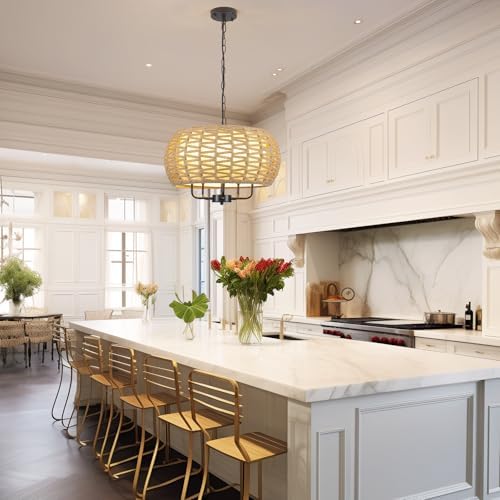 5-Light Rattan Chandelier with Fabric Shade
