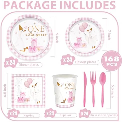 Silly Goose Party Supplies Set 168pcs for 24 Guests