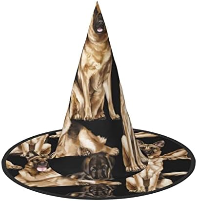 German Shepherd Dog Print Halloween Witch Hat for Parties and Cosplay