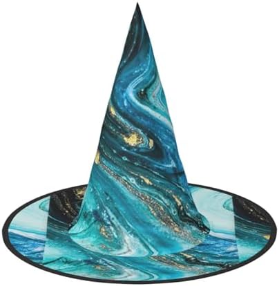 Blue Gold Marble Print Witch Halloween Party Hat