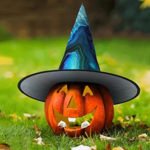 Bright Aqua Blue Print Witch Hat for Halloween Parties and Cosplay
