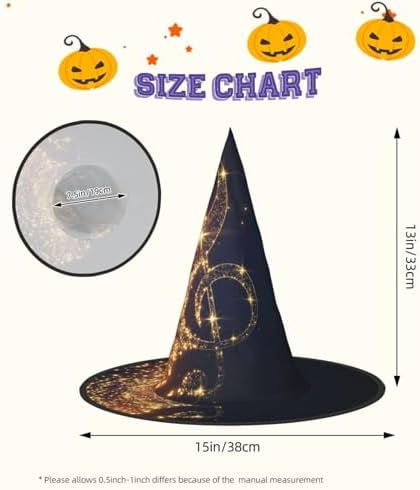 Gold Musical Note Halloween Witch Hat for Party and Costume