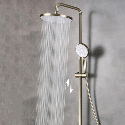 TATITZRO Rainfall Handheld Shower Head Set with 150cm Hose and Brushed Gold Finish