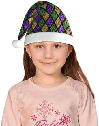 Mardi Gras Shiny Green Purple Santa Hat for Kids