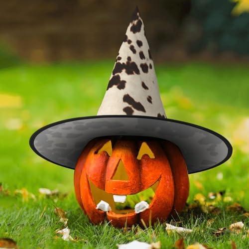 Brown Cowhide Print Witch Hat for Halloween and Parties