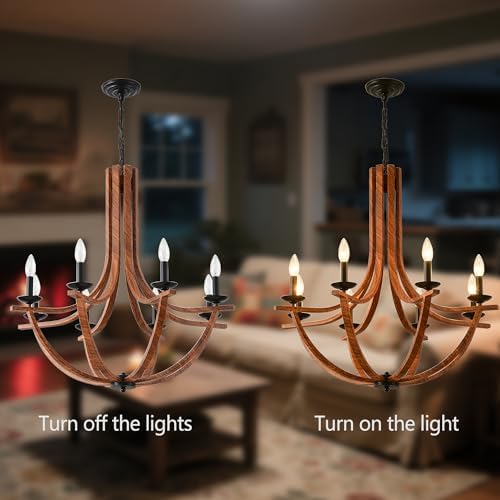 BAOURE Rustic Farmhouse Chandelier 8 Light Wood Texture Hanging Light