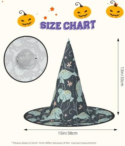 Jbyjbx Manatee Animals Print Witch Hat for Halloween and Carnival Events