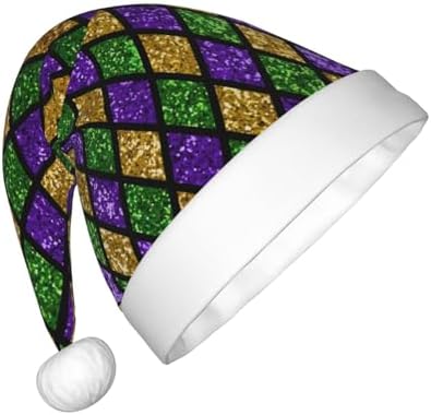 Mardi Gras Shiny Green Purple Santa Hat for Kids