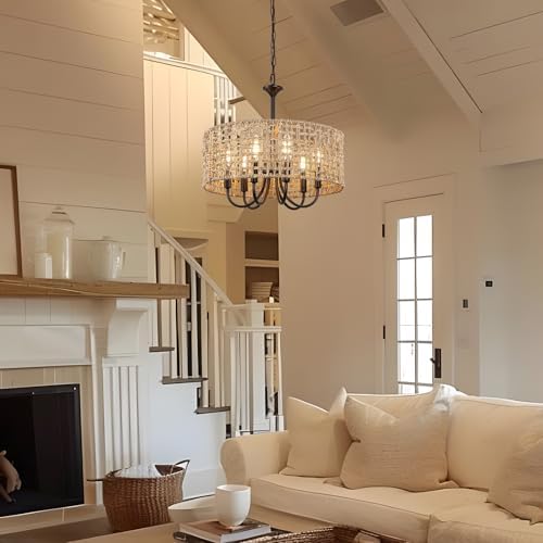 LynPon 177 Inch Black Rattan Chandelier with 6 Lights