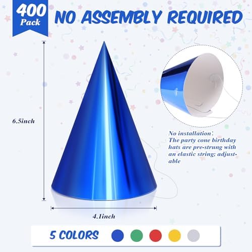Geosar 400 Pcs Metallic Foil Birthday Hats for Adults