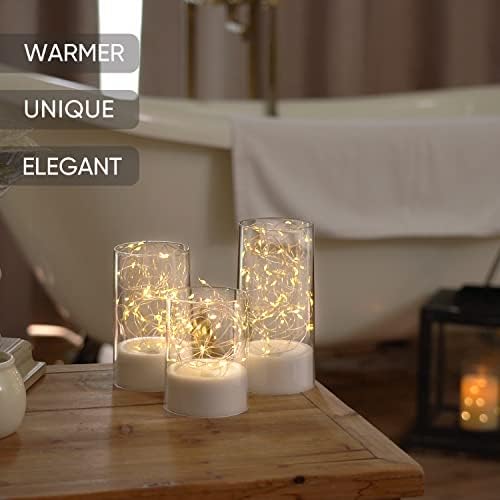 Homemory Flameless Candles with Remote and Twinkle Lights Set of 3