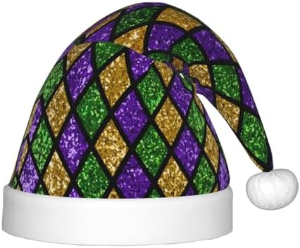 Mardi Gras Shiny Green Purple Santa Hat for Kids