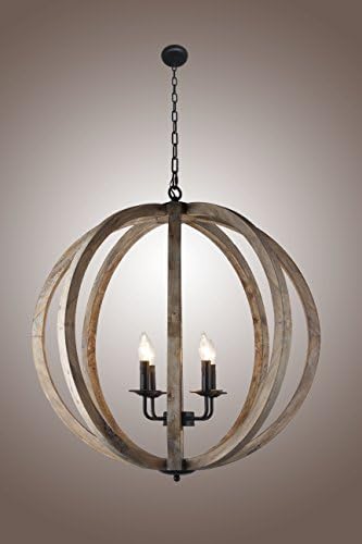 285 Inch Wide 4 Light Rustic Chandelier with Wood Frame