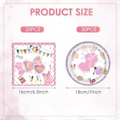 40Pcs Pink Pajama Decor Plates Napkins Set