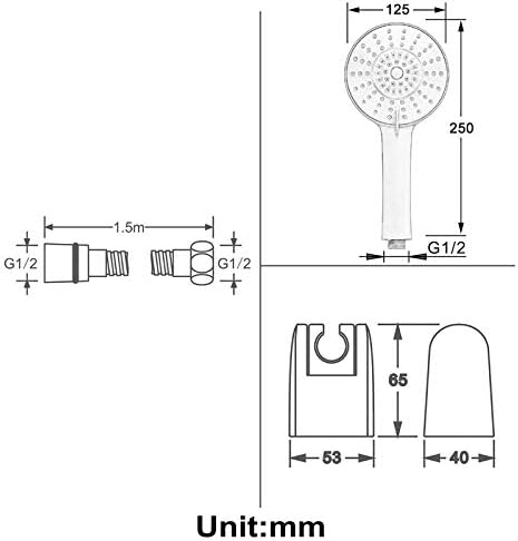 Uwerfm Black Handheld Shower Head with 3 Spray Modes