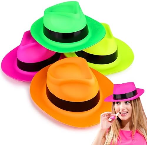 Neon Gangster Fedora Hats 12-Pack UV Reactive