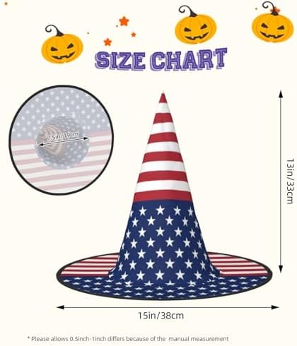 American Flag Stars Stripes Halloween Witch Hat for Parties and Cosplay