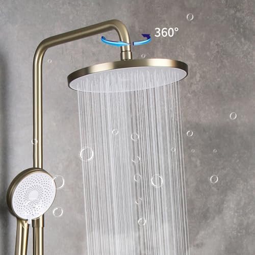 TATITZRO Rainfall Handheld Shower Head Set with 150cm Hose and Brushed Gold Finish