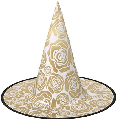 Many Golden Flowers Print Witch Hat for Halloween Parties