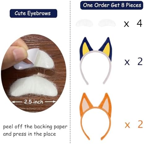 HODRME 8 Piece Dog Ears Headband and Eyebrows Set