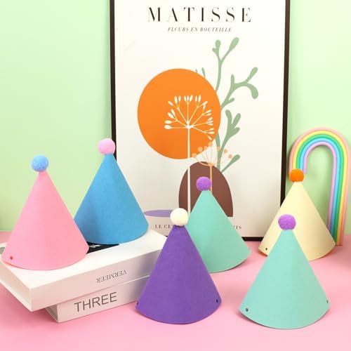12 Pack Rainbow Cone Hats For Birthday Parties