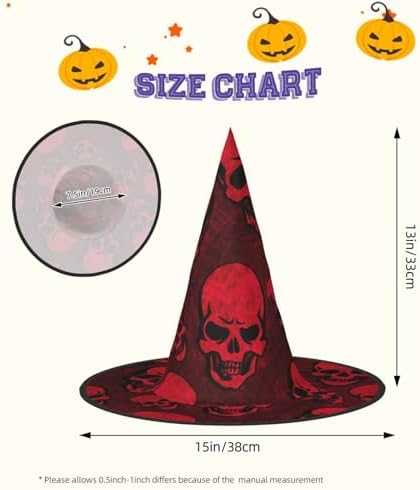 Red Skulls Print Witch Hat for Halloween and Parties