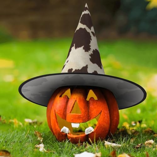 Foldable Cow Fur Print Halloween Witch Hat for Parties