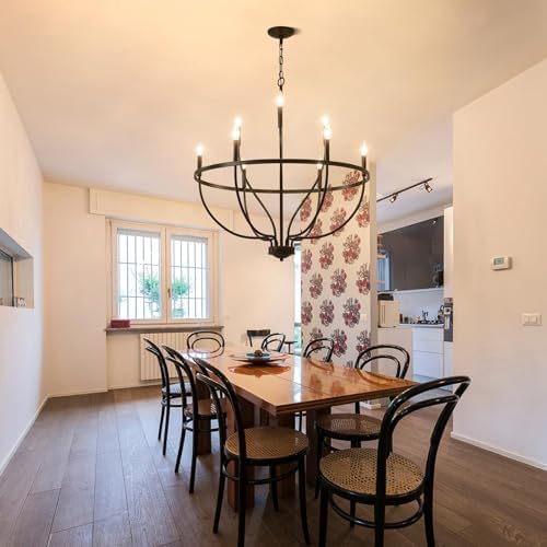 Modern Black 9 Light Farmhouse Chandelier for Entryway
