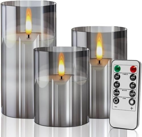 Nestling Gray Glass Flameless Candles Set of 3