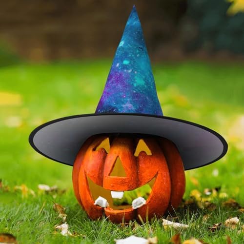 Purple Star Sky Print Witch Hat for Parties and Halloween