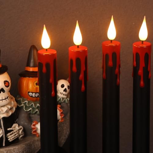 Lasumora Halloween Black Flameless Taper Candles with Remote Timer 4 Pcs
