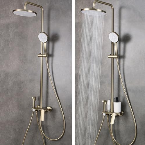 TATITZRO Rainfall Handheld Shower Head Set with 150cm Hose and Brushed Gold Finish