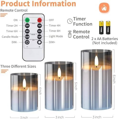 Nestling Gray Glass Flameless Candles Set of 3