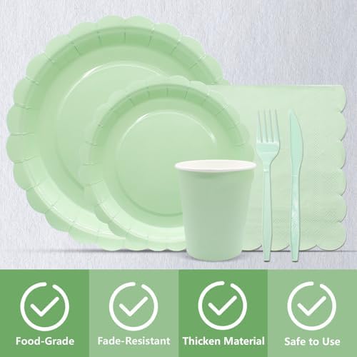 Light Green Party Tableware Set 144Pcs for 24 Guests