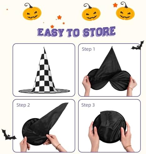 Foldable Black And White Plaid Witch Party Hat