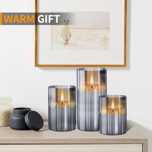 Nestling Gray Glass Flameless Candles Set of 3