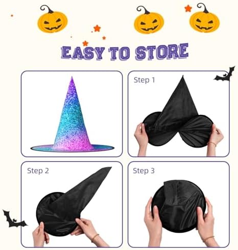 Glitter Sequin Spot Print Witch Hat for Halloween Parties