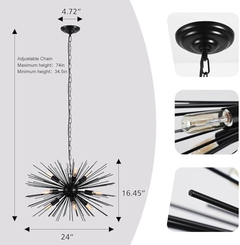 ZIRALIO 24 Inch Black Sputnik 9-Light Chandelier