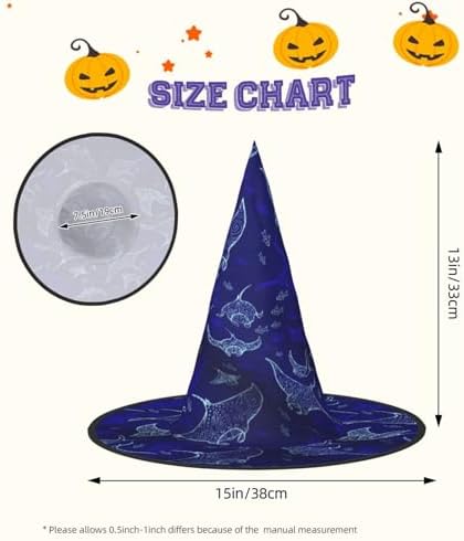 Jbyjbx Manta Ray Fish Print Halloween Witch Hat