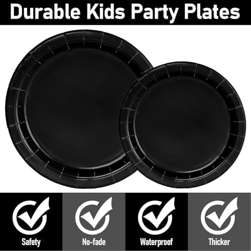 96 Pcs Black Paper Plates and Napkins for Parties
