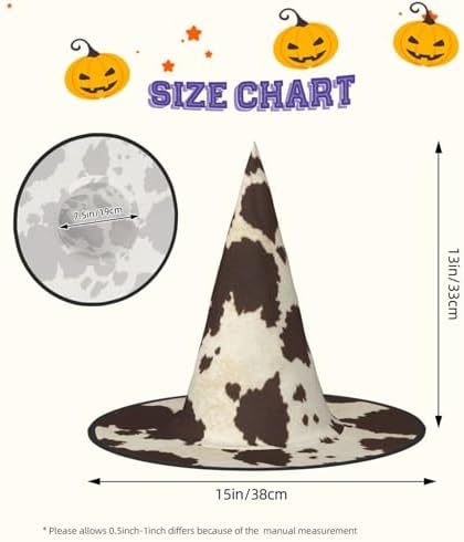 Foldable Cow Fur Print Halloween Witch Hat for Parties