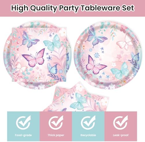 40Pcs Butterfly Plates and Napkins Party Set