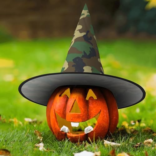 Green Military Camo Print Witch Hat for Halloween Parties