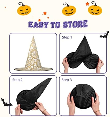 Many Golden Flowers Print Witch Hat for Halloween Parties