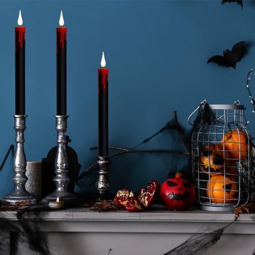 Lasumora Halloween Black Flameless Taper Candles with Remote Timer 4 Pcs